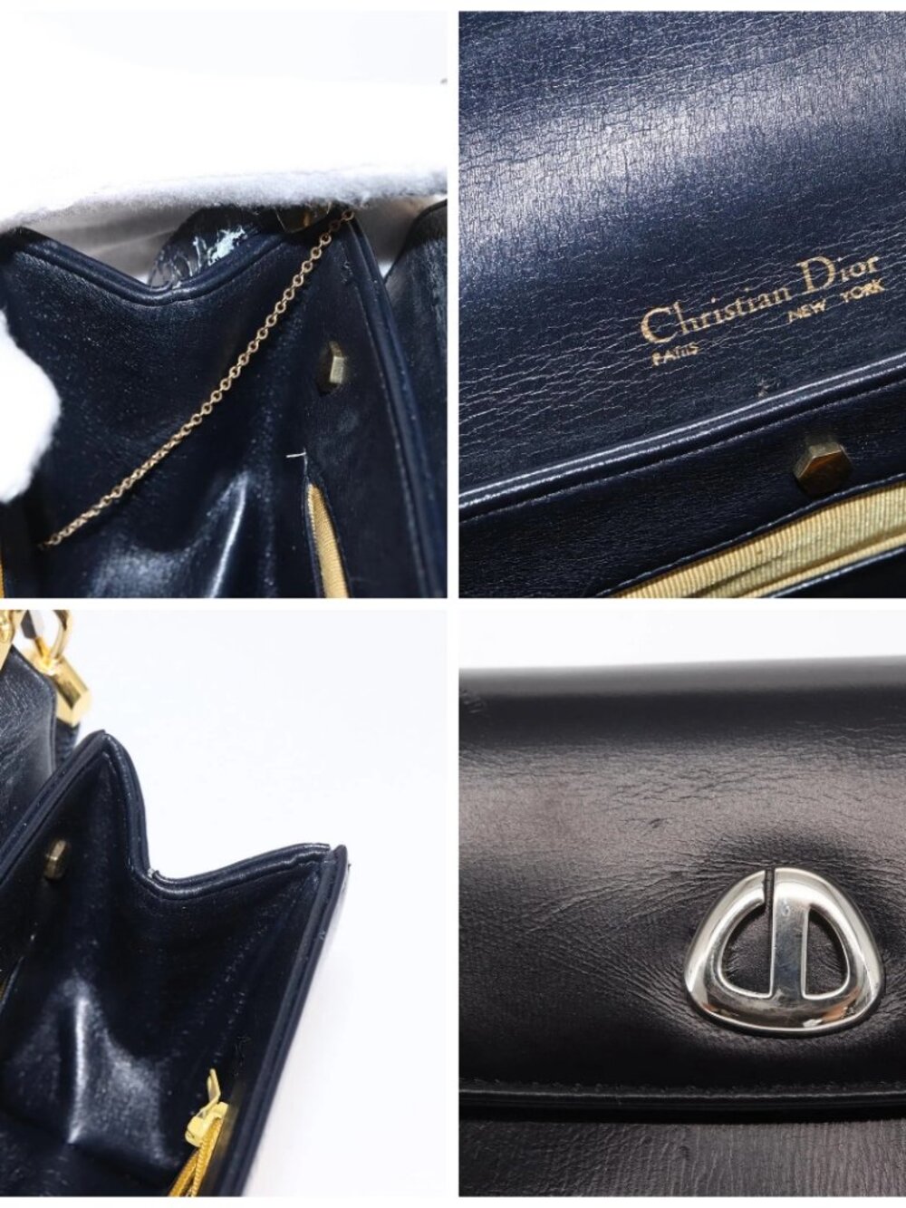 Christian Dior Shoulder Bag Leather Navy Gold Auth - Picture 15 of 16